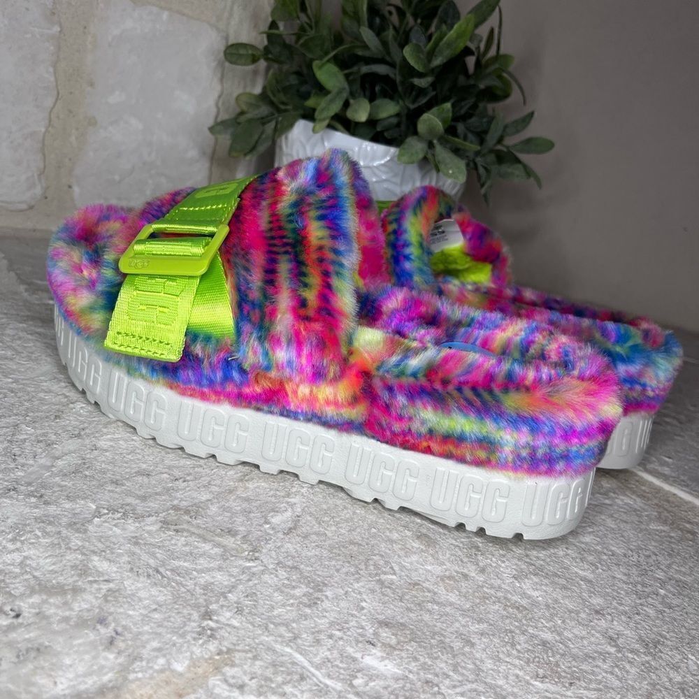 UGG Fluffita Pixelate Slide Sandal - Multicolor sz 6 New - Picture 6 of 9